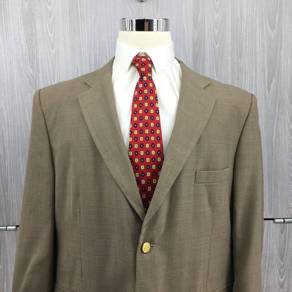 Stafford Men's Brown Wool Blend Gold Button Blazer Size 46L